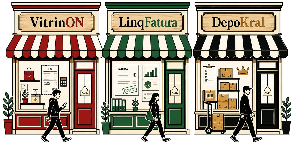 VitrinON, LinqFatura ve DepoKral dükkânları — satacağın ürünlerin çarşısı